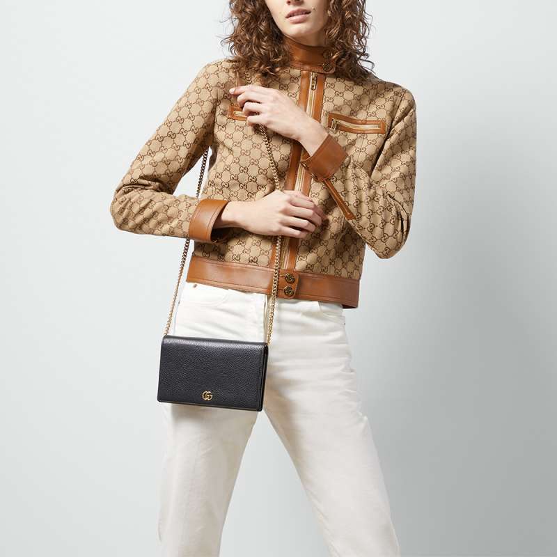 Gucci GG Marmont Leather Mini Chain Bag Black Ghw