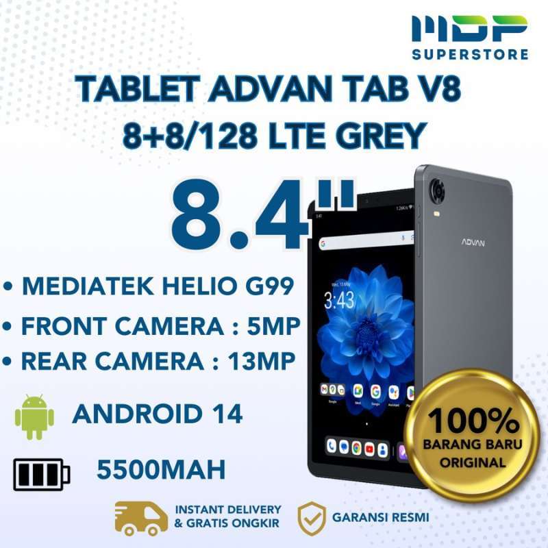 Advan Tab V8 Tablet 8.4 Inch untuk Penggemar Gaming dengan Helio G99 dan RAM 16GB, Resolusi WUXGA, serta Teknologi Pengisian Daya Cepat. Ideal untuk Produktivitas dan Hiburan