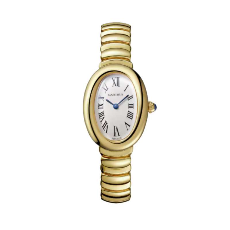 Cartier Baignoire Watch Small Yellow Gold Silvered Dial Blued-Steel WGBA0013