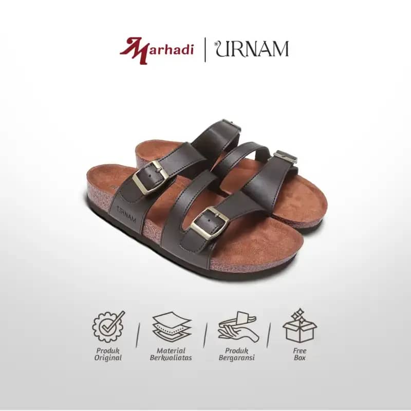 Urnam Sandal Wanita Marhadi Slide Strap Comfort Footbed Casual Sunday  Series Black