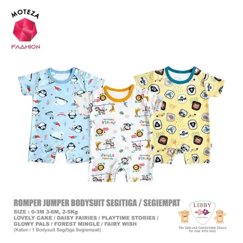 LIBBY Piyama Bayi Baby Newborn Baju Kodok Jumper Romper Bodysuit Segitiga  Segiempat FOREST MINGLE FAIRY WISH