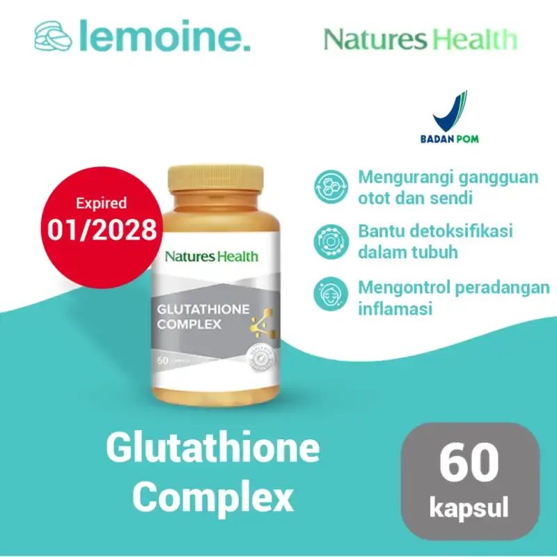 natures health glutathione complex Vitamin Antioksidan Kesehatan Kulit Anti Aging Penuaan 60 kapsul original PCL GHK-CU 75mg - EvenSkinTone Amount:20mg