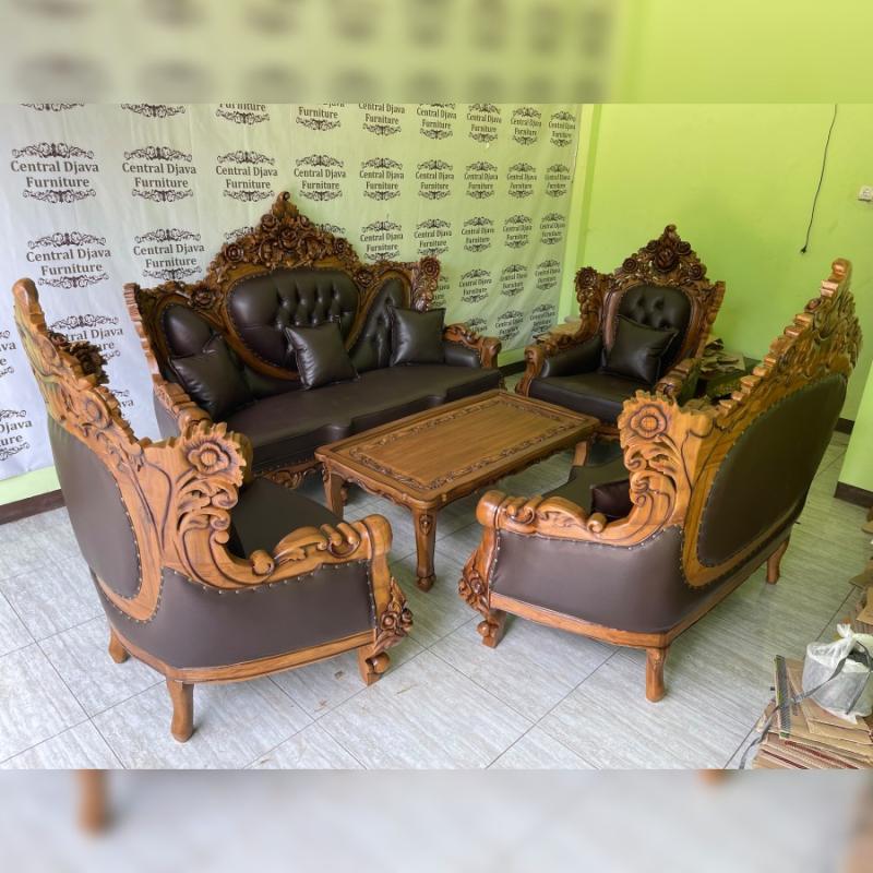 Kursi Meja Tamu Sofa Barcelona Kayu Jati Luxury Klasik Ukir Mebel Jepara