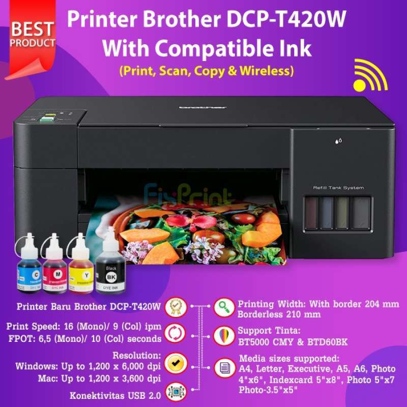 Promo Printer Brother DcpT420W Inktank Bt D60Bk Bt5000 Wifi PrintScan