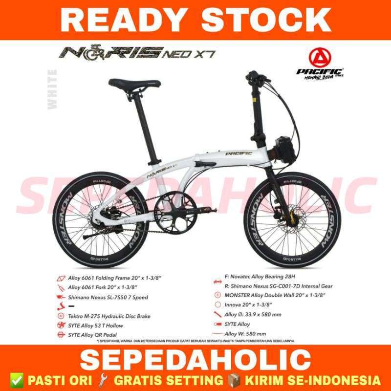 Sepeda Lipat 20 Inch PACIFIC NORIS NEO X7 Alloy 7 Speed Internal Gear Rem Hidrolik Garansi Resmi 5 Tahun