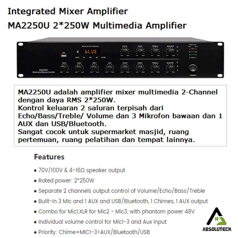 Jual MA2250U 2*250W Multimedia Mosque Amplifier di Seller Absoluteck