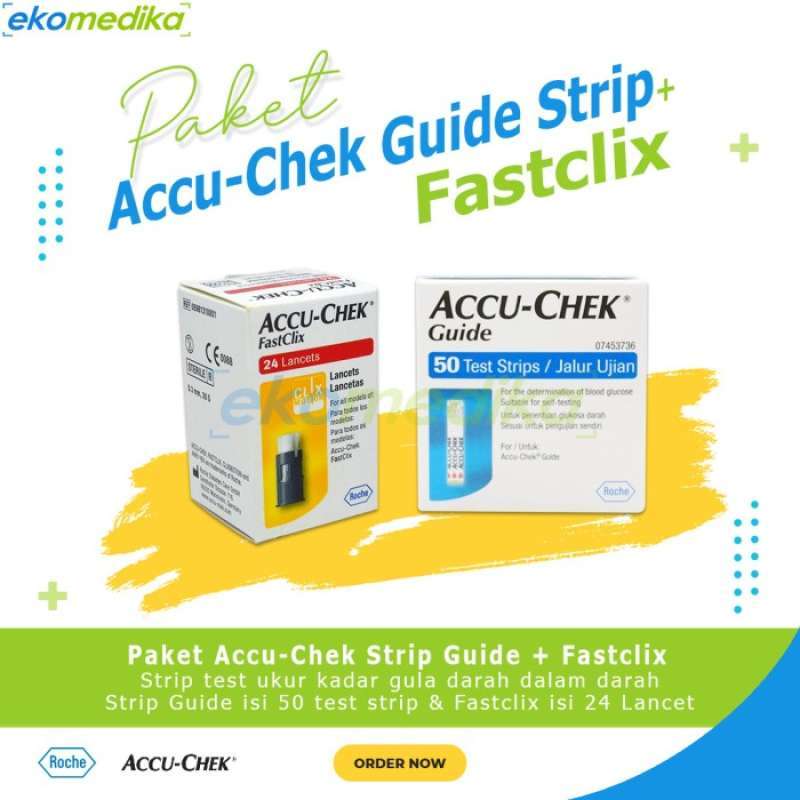 Promo Paket Accu Chek Guide Strip 50 + Jarum Lancet Fastclix 24