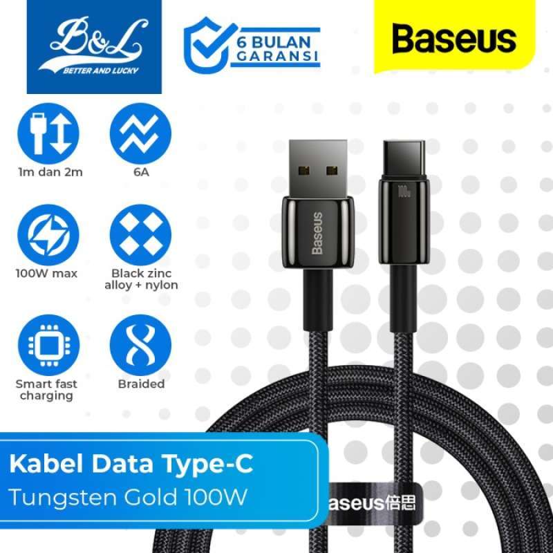 Promo BASEUS Kabel Data USB Type-C 100W Black TUNGSTEN GOLD Fast ...