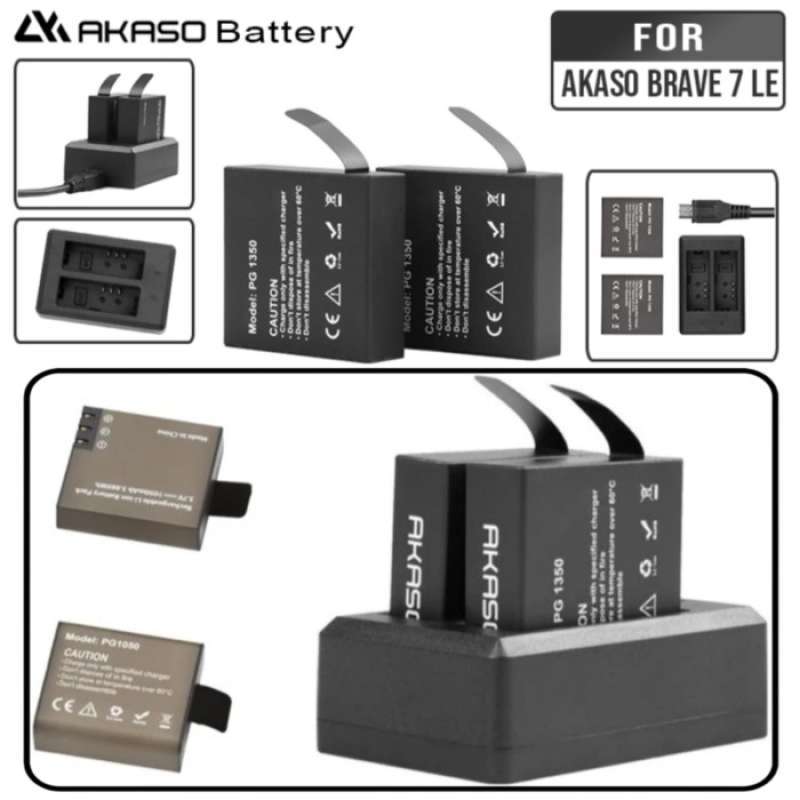 Promo Akaso Battery Kit Brave 7 Le Dual 2 Two Battery One 1 Docking