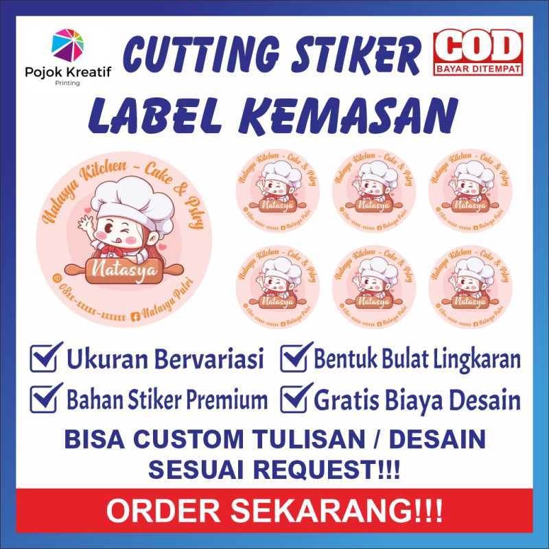 Jual Cetak Cutting Stiker Label Kemasan Makanan Minuman Kue A01 Pink ...