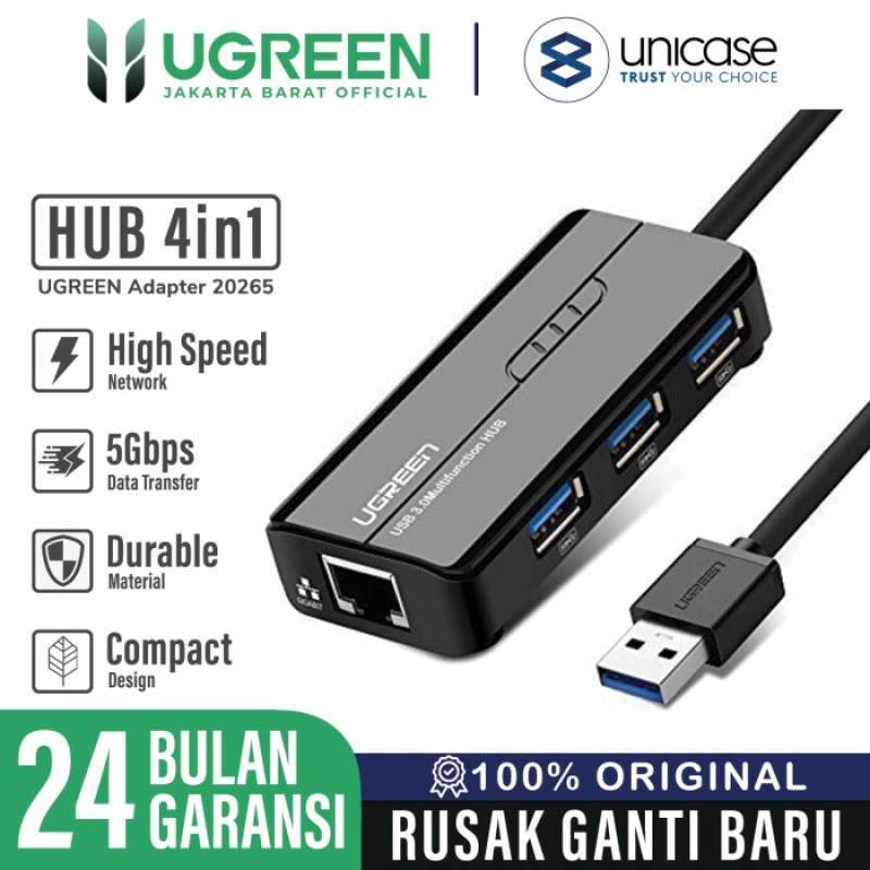 Promo Adapter HUB 4in1 UGREEN USB 3.0 to LAN GigaBit / Rj45 Fast