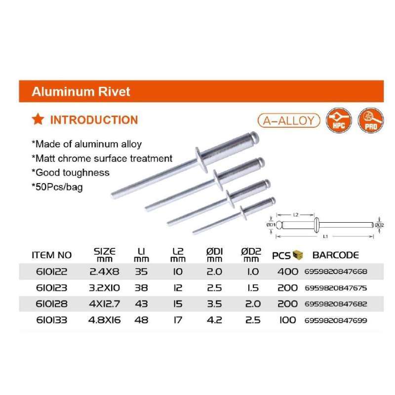 Paku Riffet Promo Paku Alumunium Rivet 2.4mm, 3.2mm, 4mm, 4.8mm / Paku Rivet Harden ...