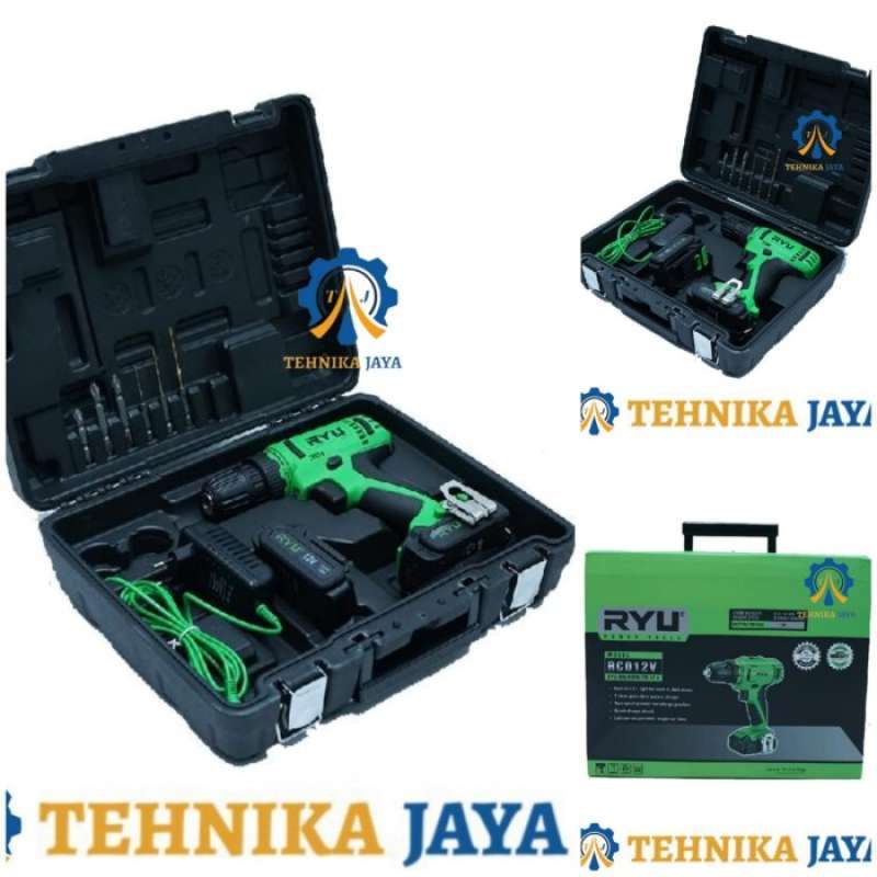 Promo Bor Cordless Ryu 12v Set Mata Bor 10mm + Free 2 Baterai Impact ...