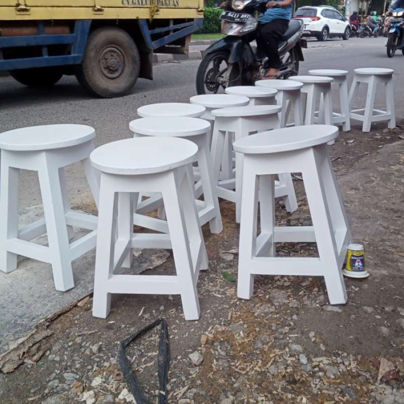 Promo Kursi Bulet/Kursi Cafe Bahan Kayu Jati Belanda Cat Putih Duco