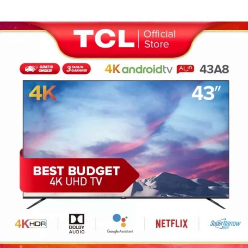 Promo TCL 43A8 Android Smart UHD 4K LED TV 43 Inch Ultra HD 43 TV ...