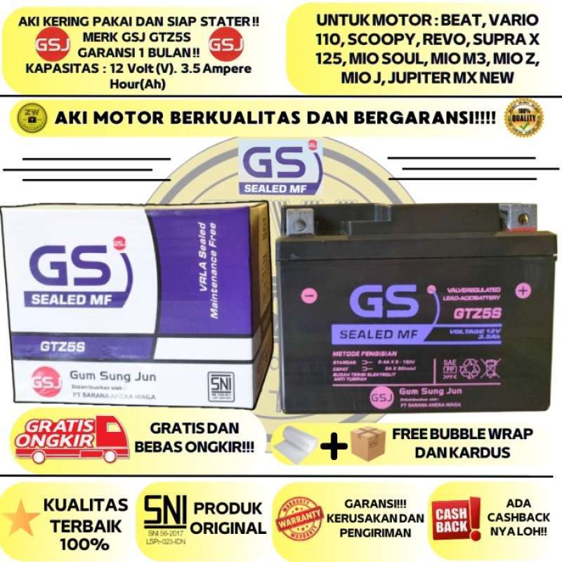 Promo Aki Motor Mio Soul Gt,gs Gtz5s Mf Terbaik Diskon 43% Di Seller