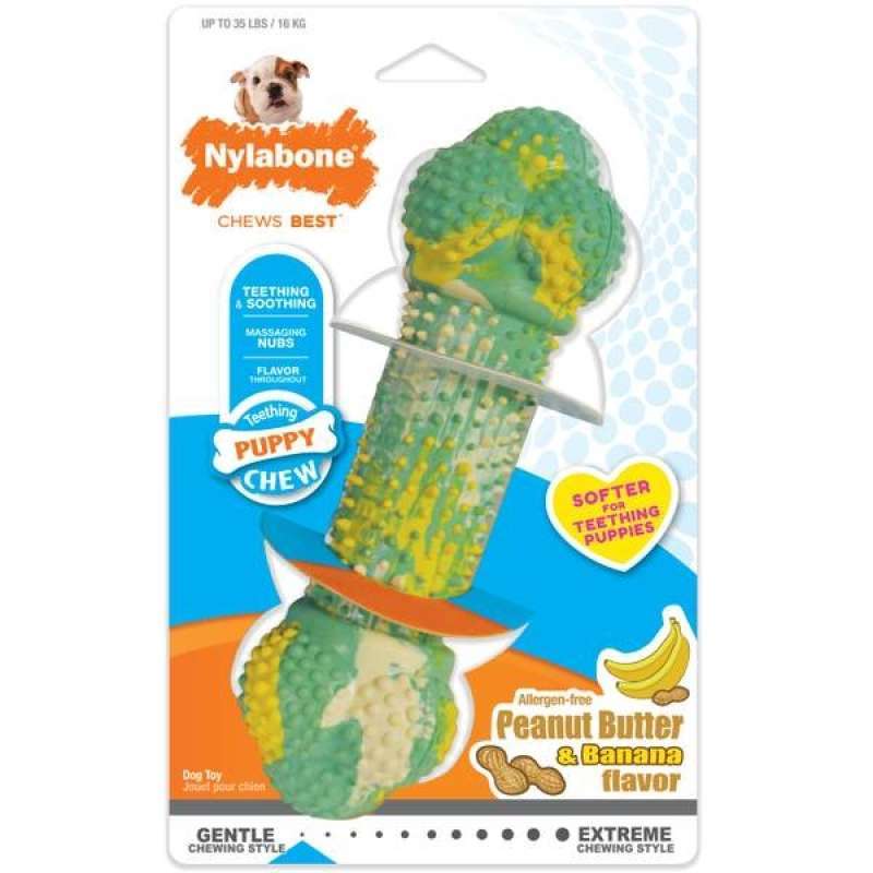 Promo Nylabone Puppy Chew Rubber Double Action Chew Peanut Butter