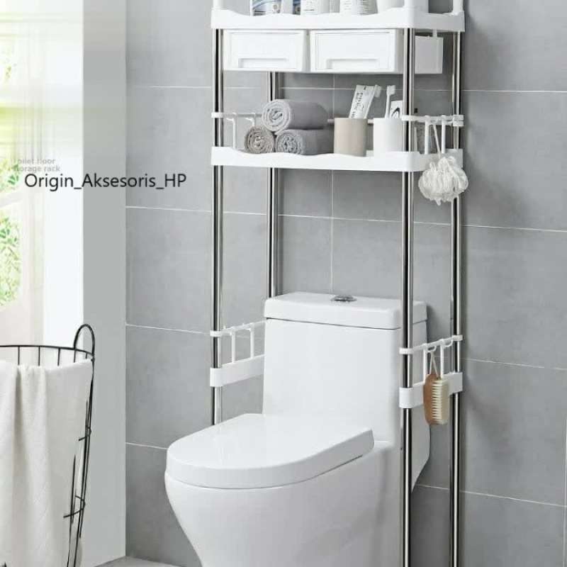 Jual Rak Toilet Rangka Stainless Lengkap Dengan Gantungan Dan Laci