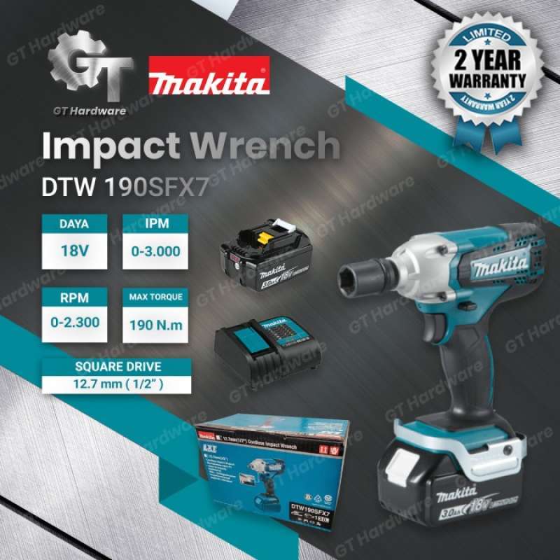Makita DTW190 SFX7 DTW 190 SFX7 Pembuka Baut Cordless Impact Wrench