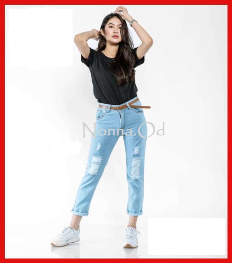 Promo Celana Boyfriend Wanita Sobek Ripped Jeans Viral 2022 Medium