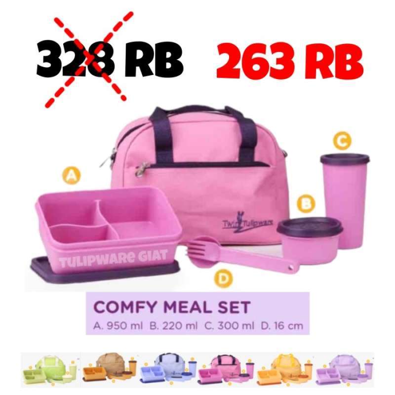SET BEKAL TAS KOMPLIT WADAH KOTAKTUMBLER COMFY TWIN TULIPWARE LORENA