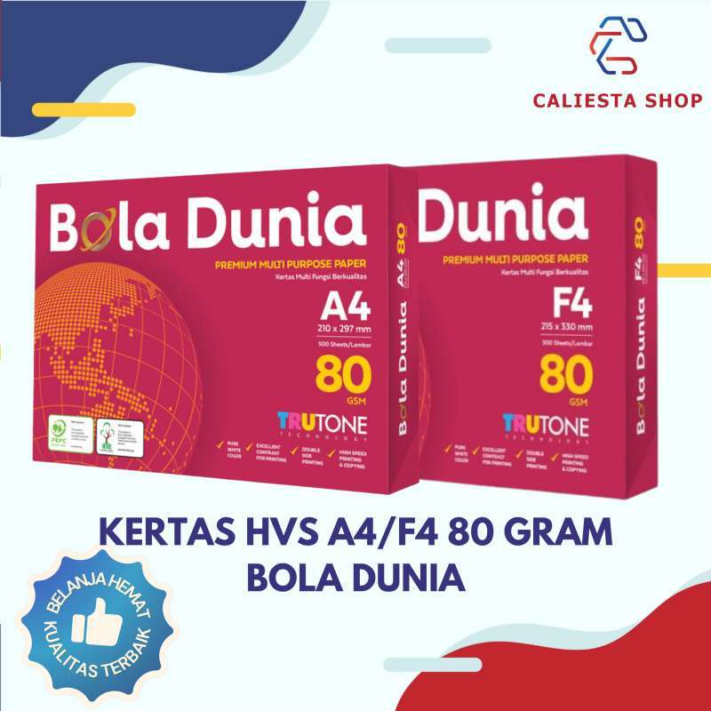 Promo Kertas HVS A4/F4 80 Gram Bola Dunia - 1 Rim ( 500 Lembar ) - F4