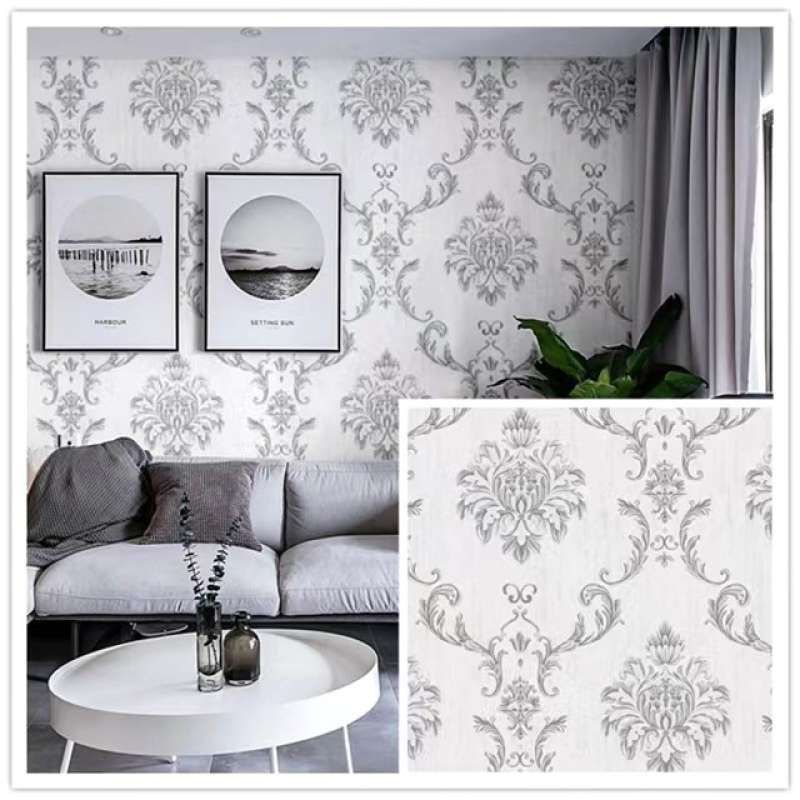 Jual Wallpaper Dinding Motif Batik Mewah Abu Dekorasi Ruangan Kantor