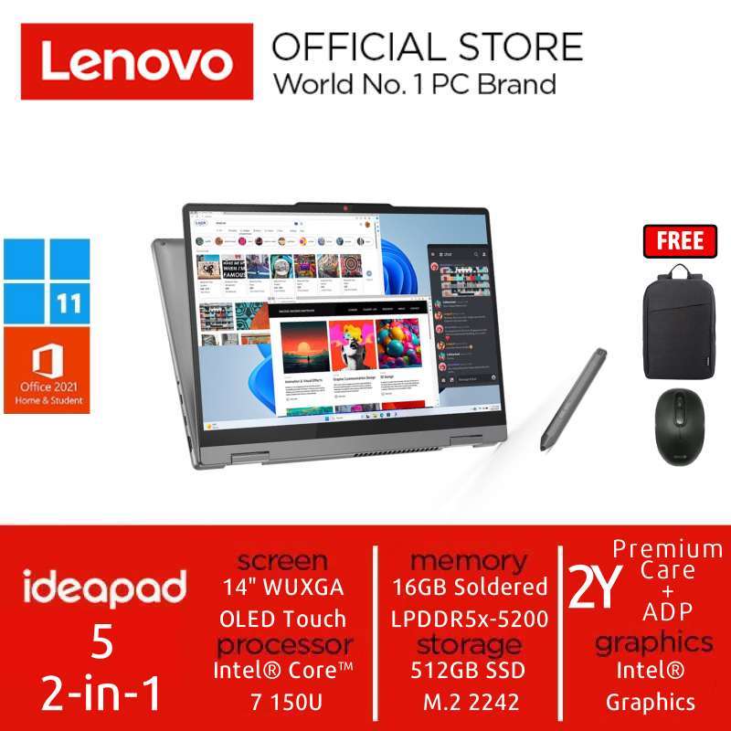 Promo lenovo ideapad 5 2 in 1 0did laptop 2 in 1 intel core 7 150u