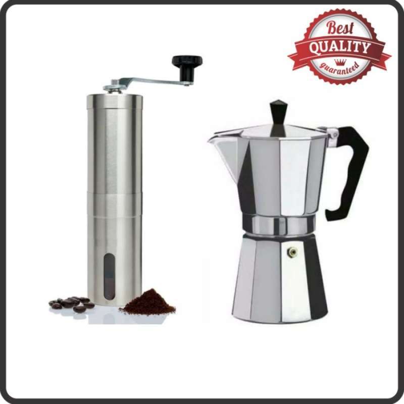 Jual Paket Coffee Grinder + Moka Pot 6 Cup300 Ml (alat Seduh Kopi