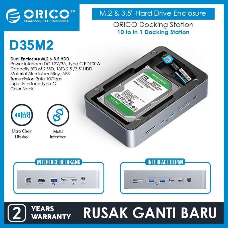 Jual Orico Docking 10 In 1 Multi Station Usb-c 10gbps Usb-a 3.2 Gen2 4k ...