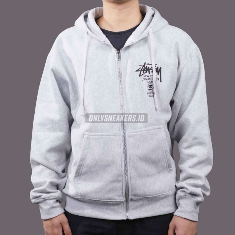 Jual Stussy World Tour Zip Ash Heather Hoodie (100