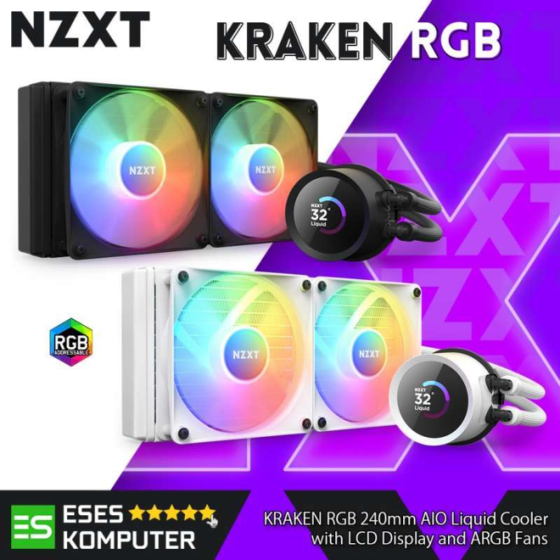 Jual Nzxt Kraken 240 Rgb Black / White 240mm Aio Liquid Cooler With Lcd ...