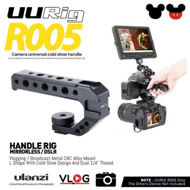 UURig R005 Camera Hot Shoe Top Handle Grip, Universele Video Stabiliserende Rig W 3 Koude Schoen Adapters om Microfoon, LED Licht, Monitor, Gemakkelijk Lage Hoek Shots Metaal