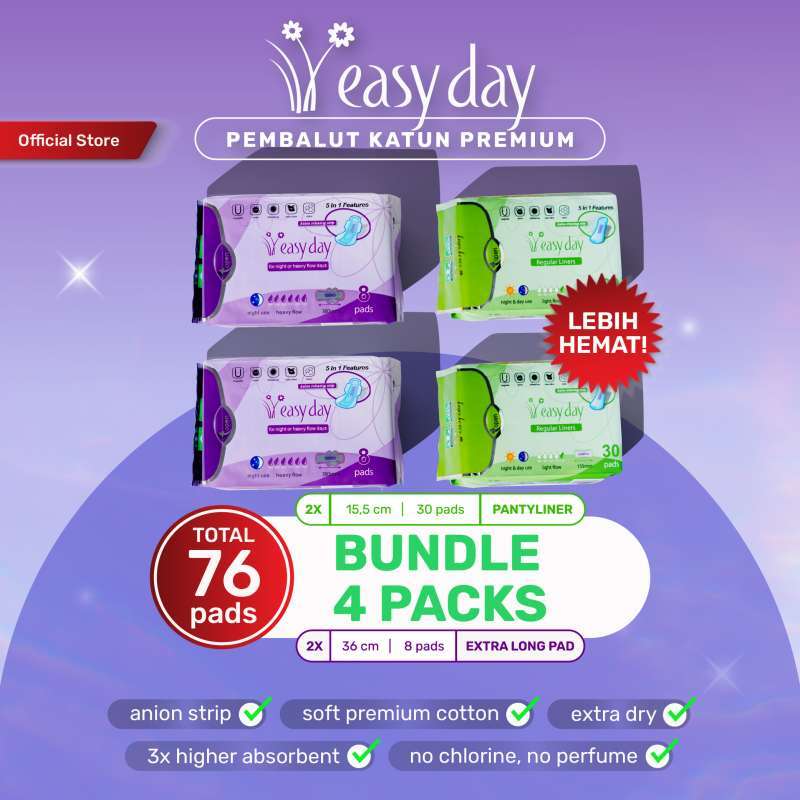 Promo 4 Pack Bundle Easyday Pembalut Wanita | 2 Panty + 2 Xtra Long ...