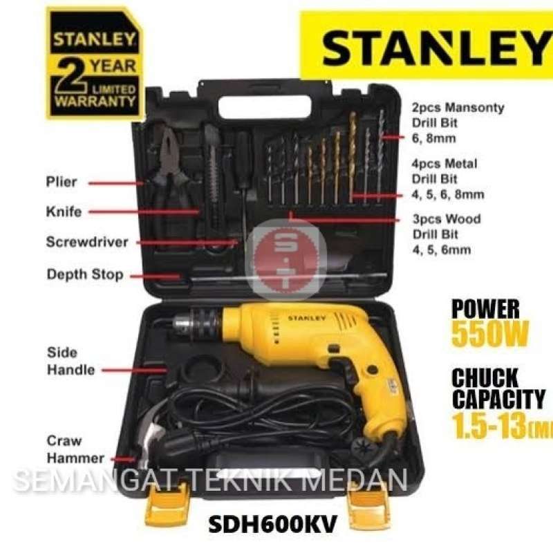 SDH600KV MESIN BOR BESI BETON IMPACT DRILL 13mm SET STANLEY SDH 600 KV