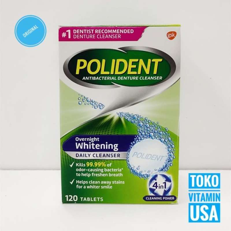 Jual Polident Overnight Whitening Antibacterial Denture Cleanser 120