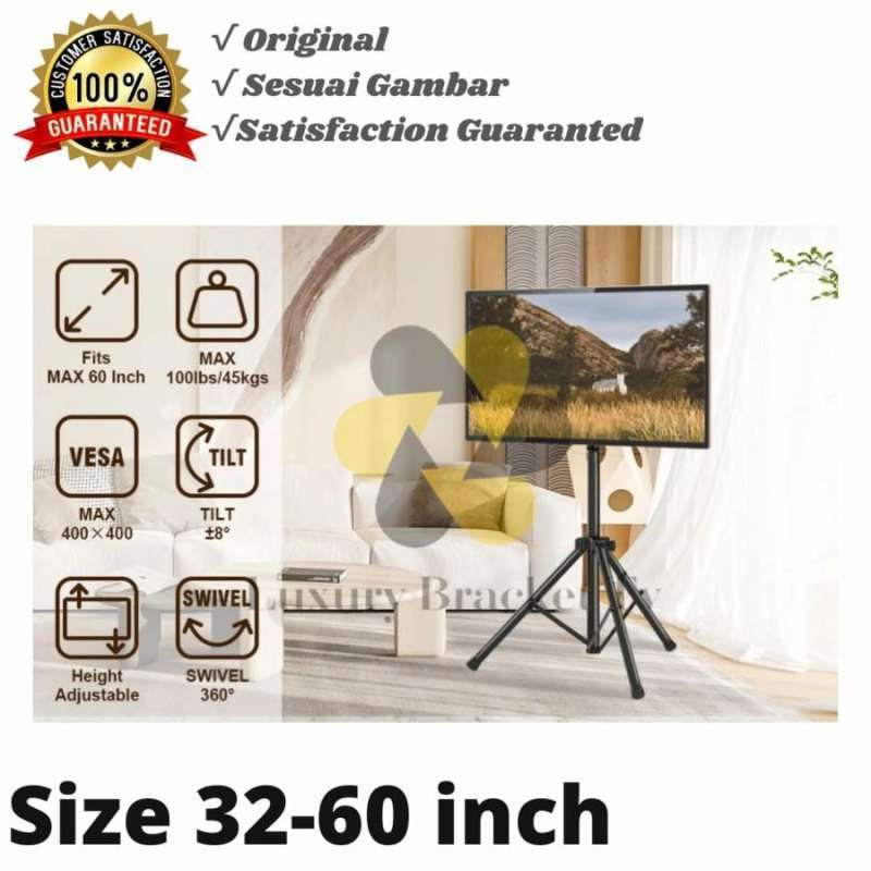 EasyLife – Design TV Trípode in Schildersezelstijl – TV Statief Voor Toestellen Tot 65 inch & 35Kg – 140° Draaibaar – in Hoogte Verstelbaar Kabelmanagement – VESA tot 400×400 (Zwart/Licht Beukenhout