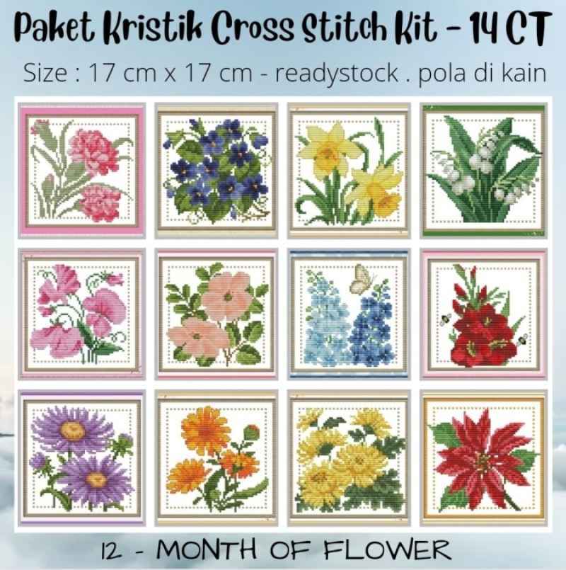 Jual Paket Kristik Sulam Diy Cross Stitch Jahit Flower Of The Month