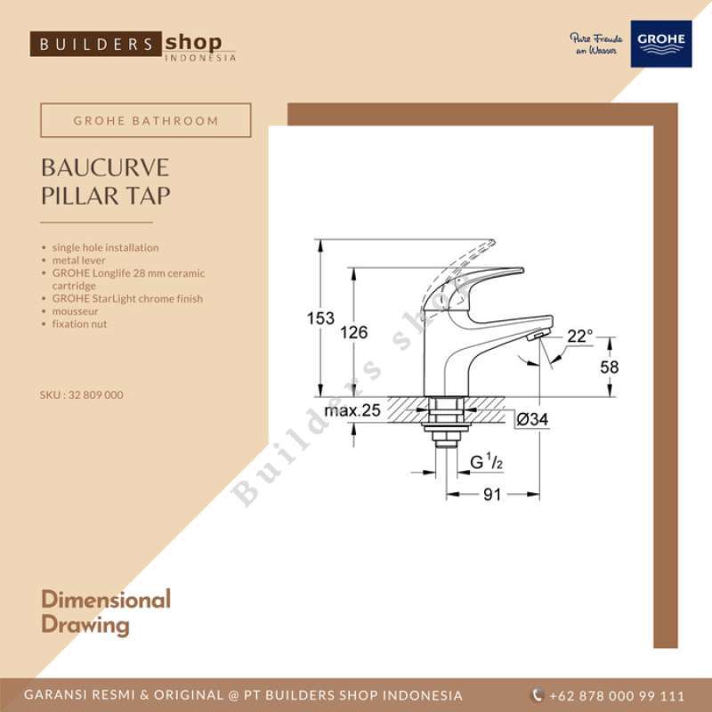 Promo Grohe 32809000 - Baucurve Ohm Cold Water Basin Diskon 23% Di ...