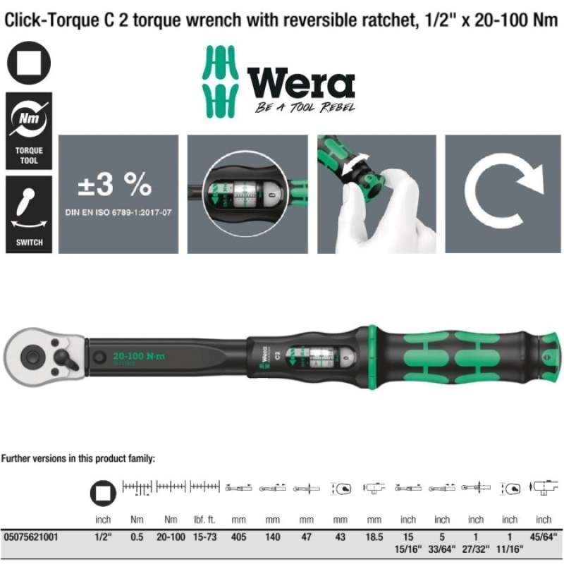 Promo Click Torque C2 Adjust Wrench 1/2 Square 20-100 Nm Wera ...