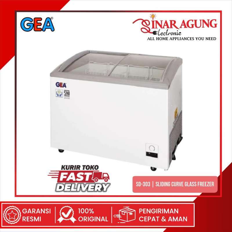 Promo Gea Sd-303 / Sd303 Sliding Curve Glass Freezer 303 Liter Diskon