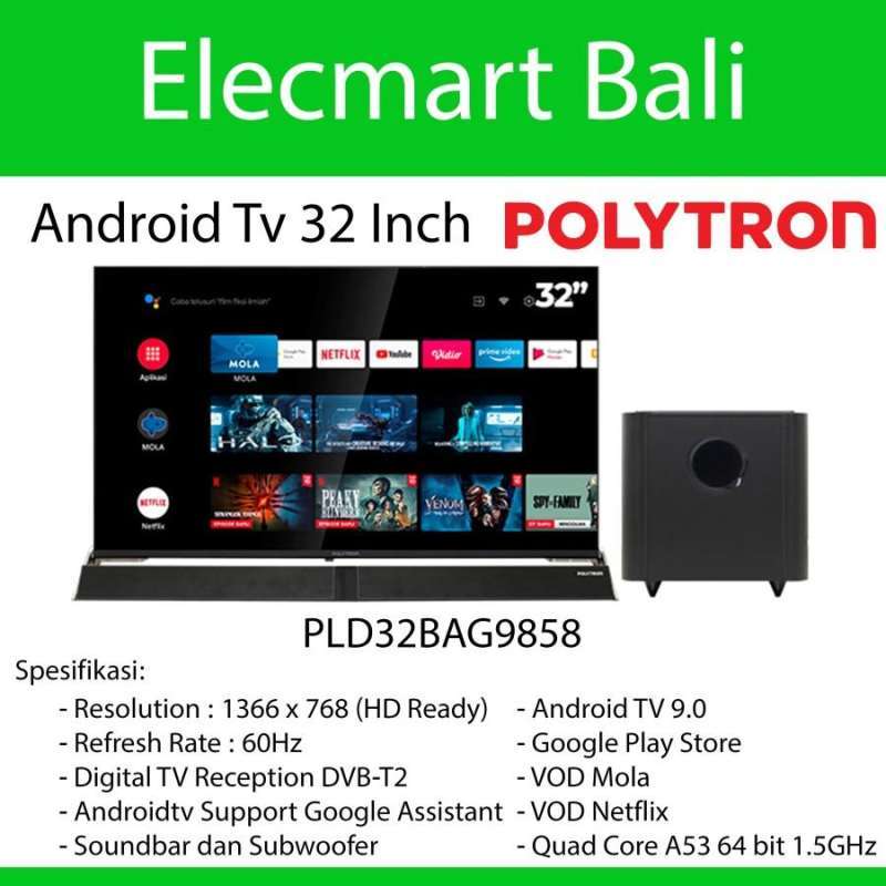 Jual Led Tv 32 Inch Android Tv Polytron Soundbar Subwoofer - Main Image