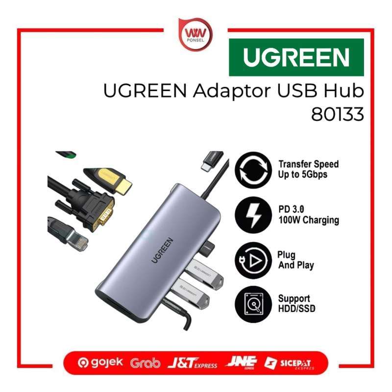 Promo Ugreen 80133 Adaptor USB Hub 10 In 1 Type C To Rj45 Hdmi VGA SD ...