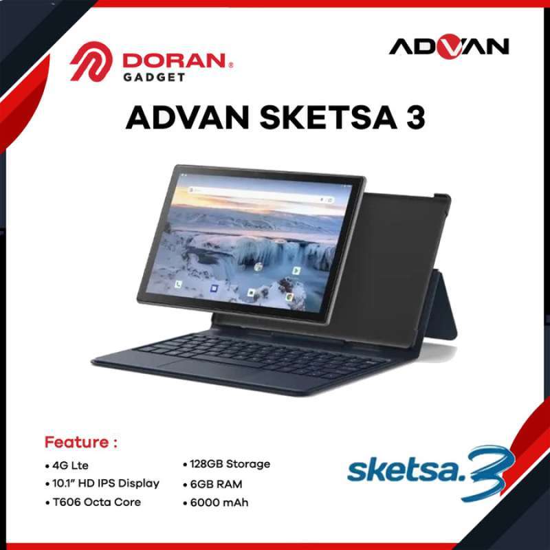 Advan Tab Sketsa 3 dengan Layar 10.1 HD, RAM 6GB, ROM 128GB, dan Stylus Ergonomis. Ideal untuk Desainer Grafis dan Pelaku Bisnis Kreatif
