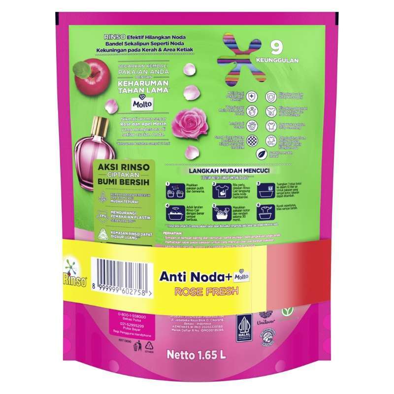 Promo [banded Lebih Murah 30%] Rinso Detergen Cair Rose Fresh 1.65l ...