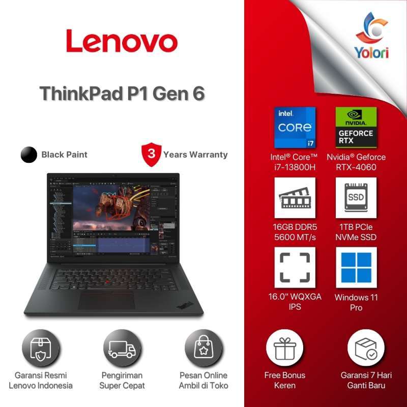 Jual Lenovo Thinkpad P1 Gen 6-21fvs02r00 [ci7-13800h, 16gb, 1tb