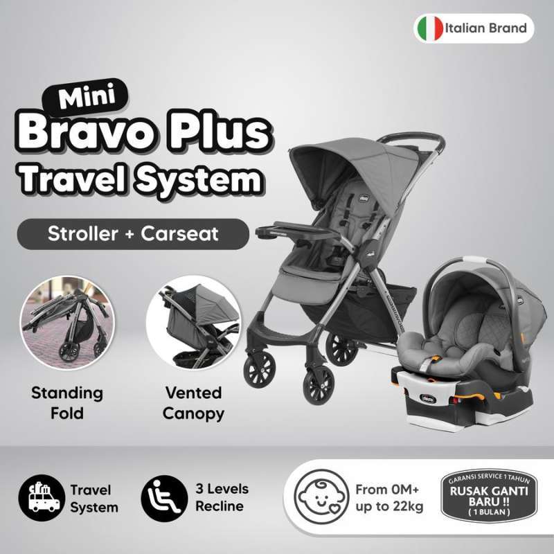 CHICCO Mini Bravo Plus Travel System Stroller Car Seat kereta dorong  tempat tidur bayi di mobil