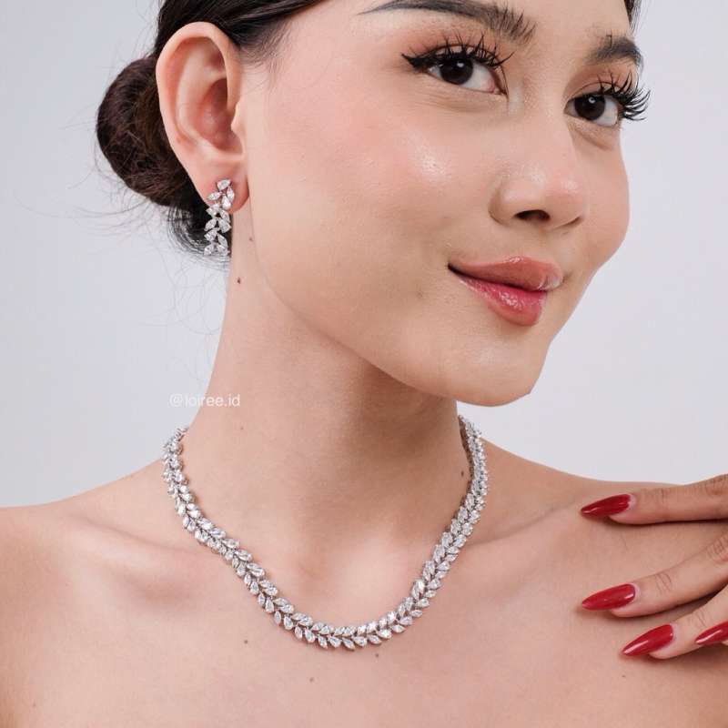 LENORA Zirconia Bridal Necklace and Earrings Set Wedding