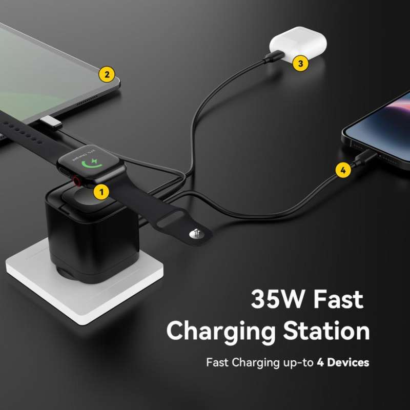 KIIP WH30 Adapter in GaN 30W Fast Charger Retractable Cable Built in  Magnetic Wireless Apple Watch