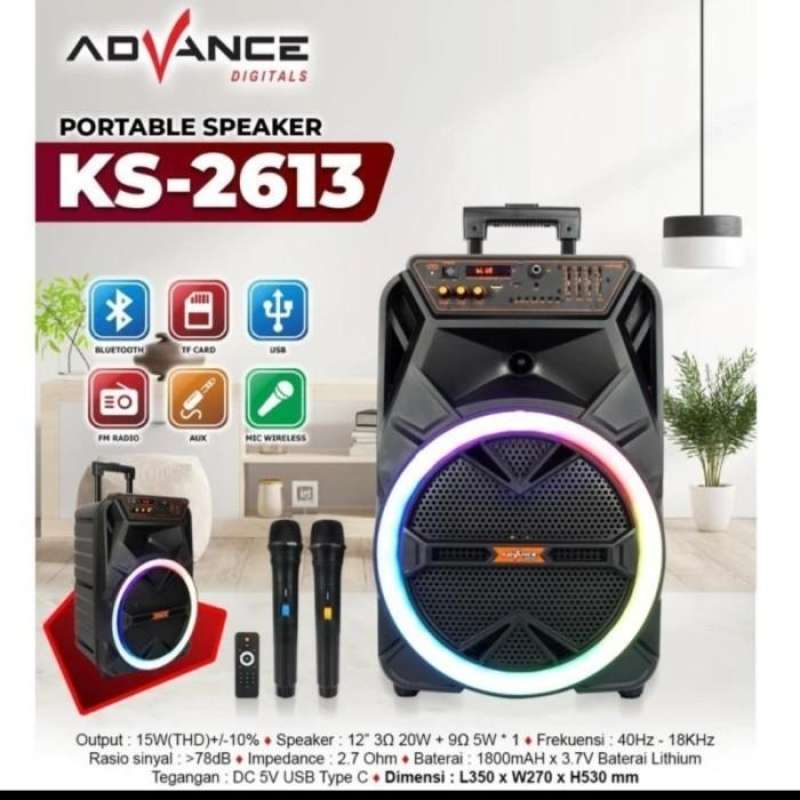 Advance K1508 Portable Bluetooth Speaker with 12 Round Sound, Free Wireless Mic, and Built-in Equalizer for Multimedia Use - Perfect for All Ages